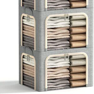 3 Openings Clothes Storage Bins with Metal Frame Foldable Storage Bin for Clothe